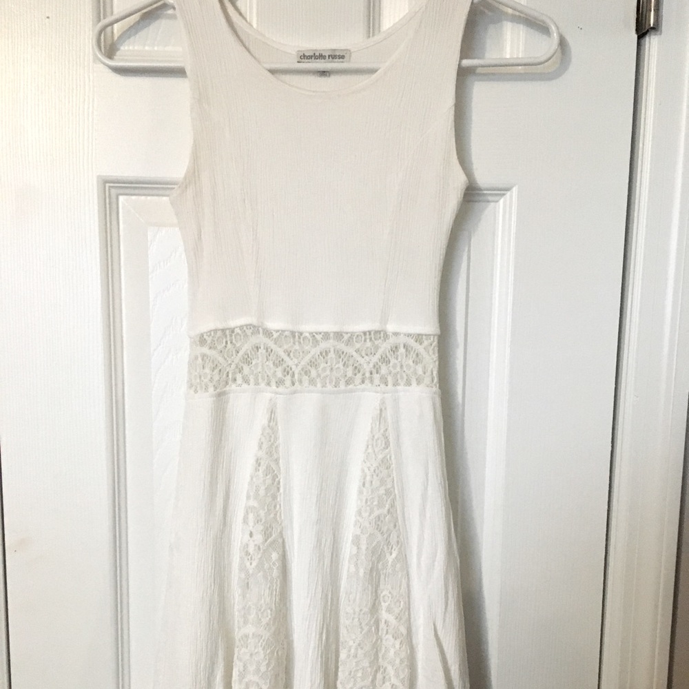 XS white sleeveless dress lace midriff